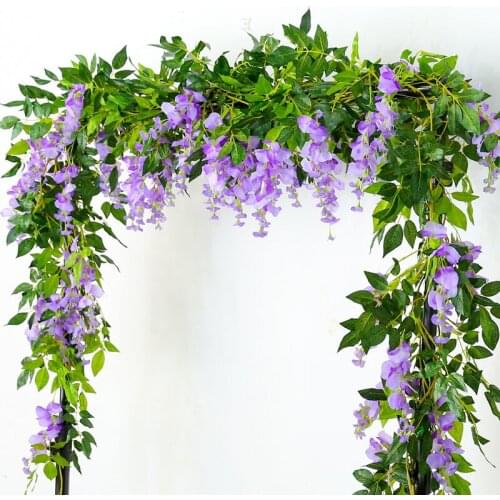 1.8m Wisteria Artificial Flowers Vine Garland Plants Foliage Fake Flowers Ivy Wall Hanging Rattan Wedding Arch Home Garden Decor