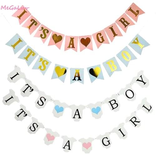 1 Set Gender Reveal Hanging Decor Letter "Its A Boy Or Girl" DIY Banner Paper Garland Kids Birthday Baby Shower Party Supplies