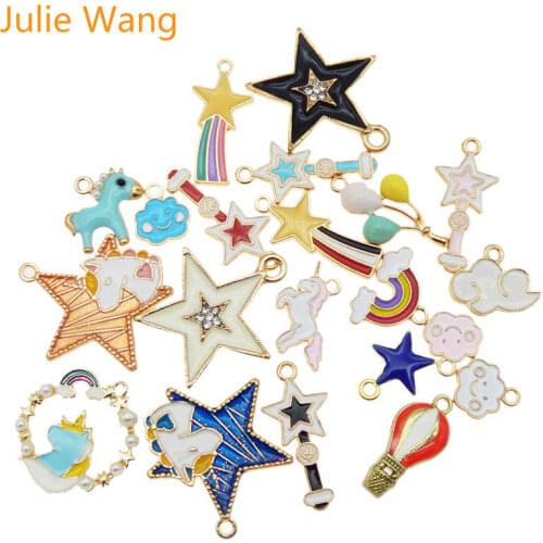 Julie Wang 10PCS Enamel Charms Alloy Random Mixed Star Cloud Unicorn Balloon Necklace Pendant Bracelet Accessory Jewelry Making