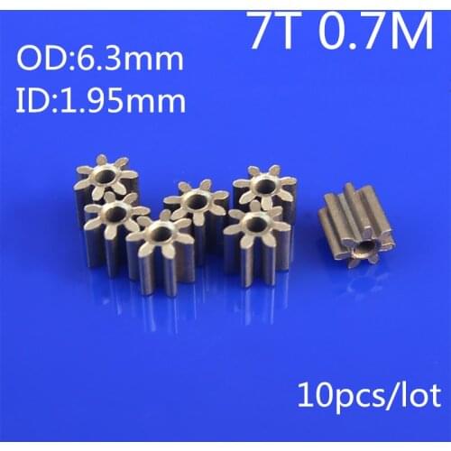 10pcs/lot RC Model Metal Pinion Gear 0.7M 1.95mm (hole diameter) 7T 7 Teeth Small Motor Gears Diameter 6.3mm For 2mm shaft
