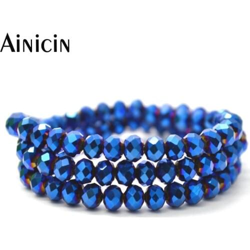 20 Strands Navy Blue Solid Color Faceted Glass Crystal DIY Jewelry Making Beads 16'' Cheap Beads