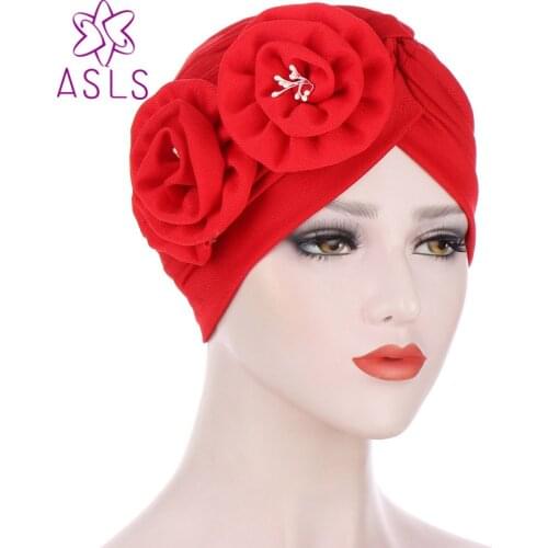 2021 New 8-color flower turban hat with two flower hearts Womens Cocktail Wedding Tea Party Hat Indian Turban Hats