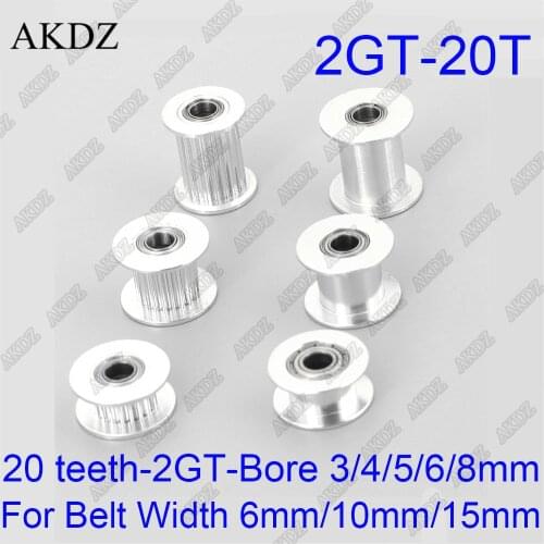 2GT Idler Pulley 20 Teeth Bore 3 4 5 6 8 mm width Bearing Timing belt For 6 10 15mm 3D Printer Accessories Tensioning wheel