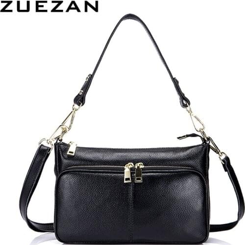 3 Compartments, 2 Straps, 100% Natural Cowhide Bag, Women Genuine Leather Shoulder Bag, Lady Messenger Crossbody bags A221