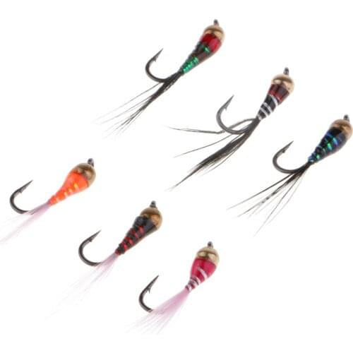 6pcs Bead Head Nymph Fly Fishing Flies Fish Replacement Fishing Baits for Fisherman Saltwater Freshwater Fishing