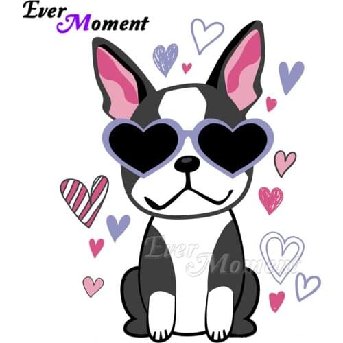 Ever Moment Diamond Painting Dog Heart Glasses Full Square Drill Handmade 5D DIY Mosaic Diamond Embroidery Decoration ASF1921