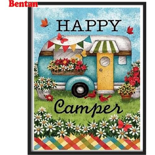 5D DIY Square Round Diamond Embroidery Happy Camper Mosaic Diamond Painting Garden Spring Cross Stitch Rhinestone Home Decor