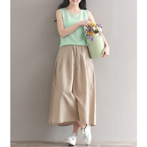 Women Linen pants width legs pants cotton good quality Korean design cool summer wearing lady pants linen Hakama hot sale