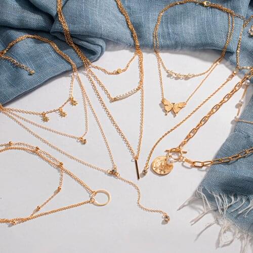 Collier Chains Necklace Multilayer Pearl Stainless Steel 2021 Gold Pendant Beads Necklaces For Women Trend Female Jewelry Collar