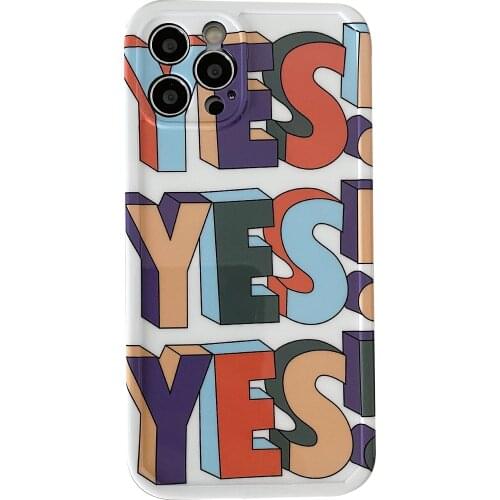 Colorful YES English Letters Case for iPhone 12 Pro Max Back Phone Cover for 12 Mini 11 Pro Max X XS XR 8 7 Plus SE 2020 Capa