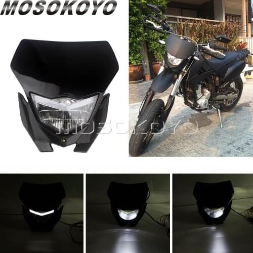 Black H4 Motocross Head Light Fairing FOR Yamaha WRF CRF SMR XC WR Kawasaki D-Tracker KLX250 S/SF Supermoto MX Enduro Headlight