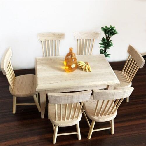 Wooden 1:12 Dollhouse Miniature Dining Room Table Chair Pretend Play Decor Accessories Kids Toy Age 3