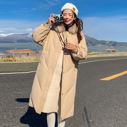 X-Long Thicken Warm Cotton Padded Parkas Women Solid Winter Down Cotton Coat Outwear Fur Collar Hooded Ladies Quilted Jacket