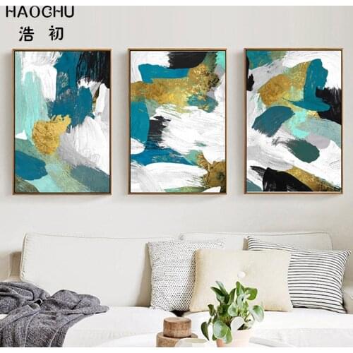 HAOCHU Abstract Block Canvas Painting Black White Blue Posters And Prints Wall Art Picture For Living Room Modern Nordic Decor