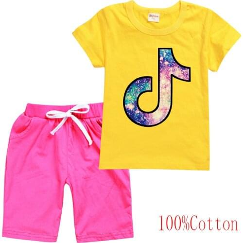TIK TOK Cotton Baby Sets Leisure Teenagers Sport Suits Boy T-shirt + Shorts 2pcs Boys Sets Summer Toddler Girls Clothes Sets