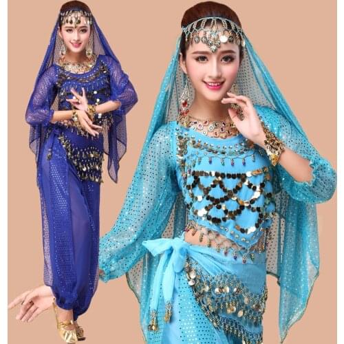 4pcs Set Women Belly Dance Costumes Indian Professional Bellydance Long Sleeve Belly Suit Stage Dancing Costumes High Quality