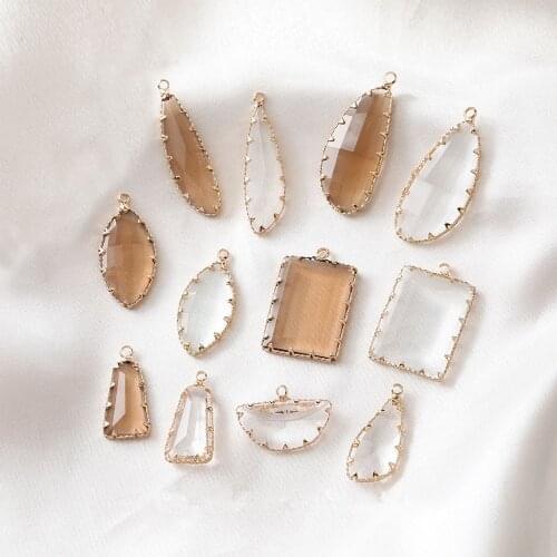 Min order 20pcs/lot glass core geometry irregular ovals/water drop/rectangle/semicircle shape copper floating locket charms