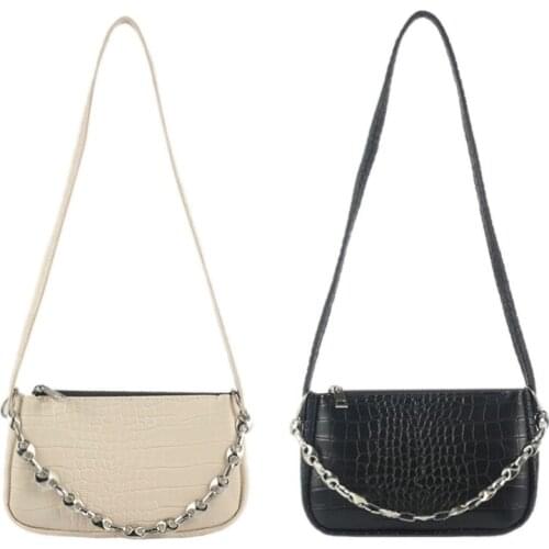 Fashion Crocodile Pattern Baguette Bags PU Leather Shoulder Bag Women Chain Designer Luxury Handbag Female