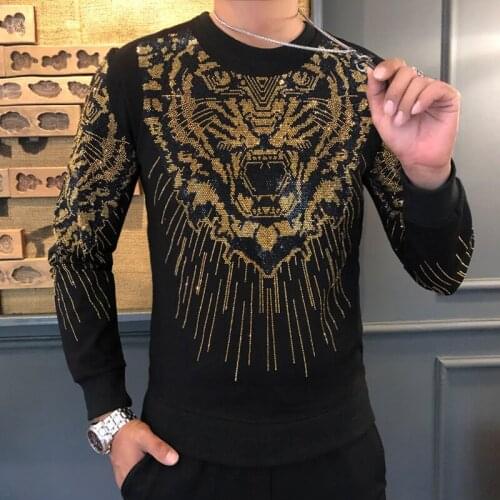 Sueter Masculino Men Shining Hooded Sweatshirt Male Streetwear Hip Hop Casual Pullover Hoodie Outerwear Tiger Head Long Sleeve