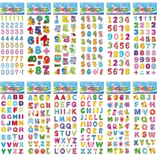 12 Sheets/set Number Letter Stickers Scrapbooking for Kids Diary Nootbook Album DIY Label Decorative Educational Toys