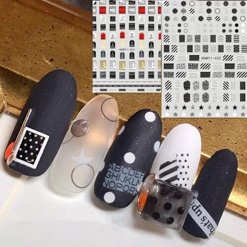 Newest Hanyi 425 426 lable design 3d nail sticker back glue nail decals Japan type DIY decorations for nail accessory
