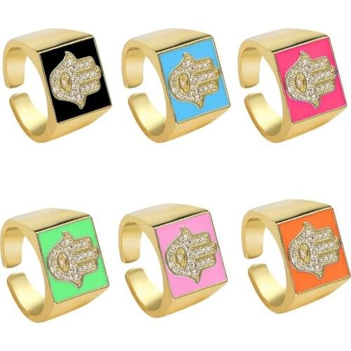 2021 New Arrivals Open Adjustable Micro Zircon Hand Pattern Square Ring For Woman Man Hip Hop Trendy Jewelry Gift Party