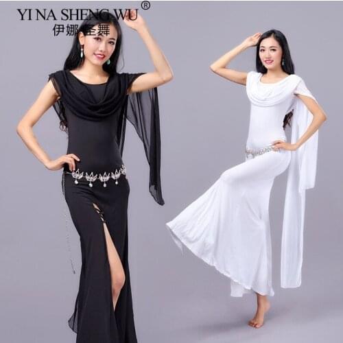 New Women Modern Dance Wear Forked Belly Dance Costume Solid Color High Split Sexy Long Dress Adult Dancing Practice Costume