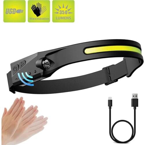 New sensor headlight silicone COB LED headlight USB rechargeable headlight flashlight 4modes warning flashlight riding headlight