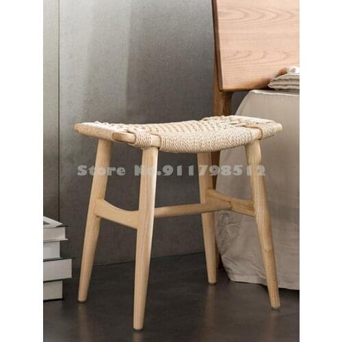New Chinese style solid wood stool designer creative low stool household rope changing shoe stool Nordic makeup small chair