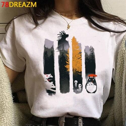 Miyazaki Hayao Totoro clothes top tees female white t shirt harajuku kawaii couple clothes aesthetic vintage kawaii ulzzang