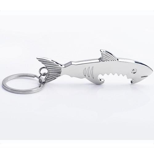 Beer Bottle Opener Keychain Shark Fashion Creative Fish Silver Shark Key Chains Corkscrew Metal Key Souvenirs Openers KC1193