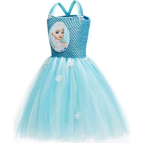 Princess Girls Party Elsa Dresses With Snowflake Costume Cartoon Anna Elsa Kids Halloween Tutu Birthday Dresses For 2-10Y