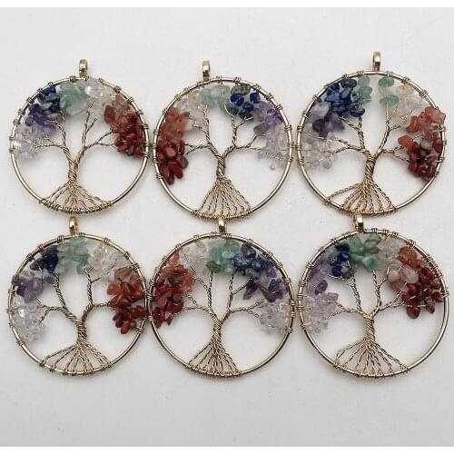 Fashion 3CM 5CM 6PC Tree of Life Wisdom Chakra Reiki Healing Natural Stone Pendant for Jewelry making charm Necklace accessorie