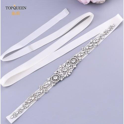 TOPQUEEN S351 Ivory Wedding Dress Belt Diamond Bridal Belt Rhinestone and Pearl Sparkle Belt for Formal Dress Bling Bridal Belts