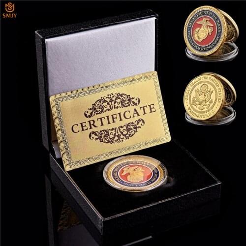 US Marine Corps Gold Plated Military Metal Medal Challenge USA Commemorative Coin Collection W/Luxury Box