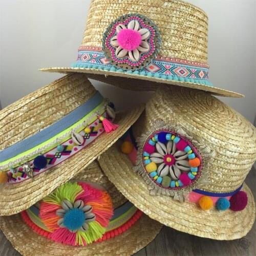 Dropshipping Boho Wide Brim Sun Hats for Women Jazz Caps Panama Fedoras Unisex Top Beach Visor Hat Straw Cap Brief Solid