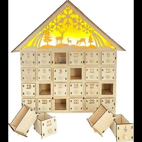 Christmas Wooden Advent Calendar Book with Light for Adults Kids White Christmas Countdown Reindeer Decoration