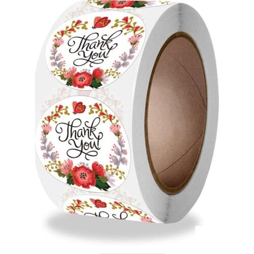 Thank You Stickers Roll, 500 PCS Floral Thank You Lable Stickers for Small Business,Wedding,Gift Wraps,Flower Bouquet Decoration