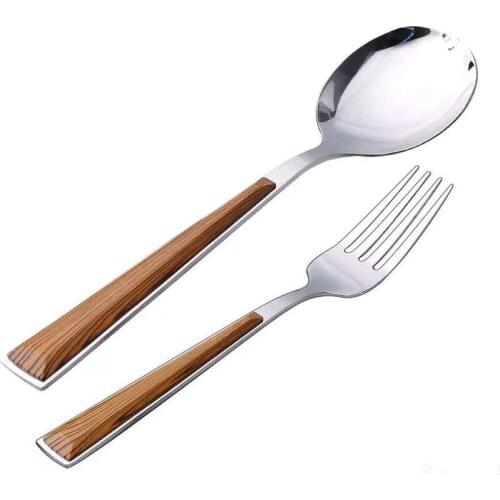 High grade atmosphere Imitation wood handle steel spoons and forks cake fruit food picks for kids restaurant serving table spoon