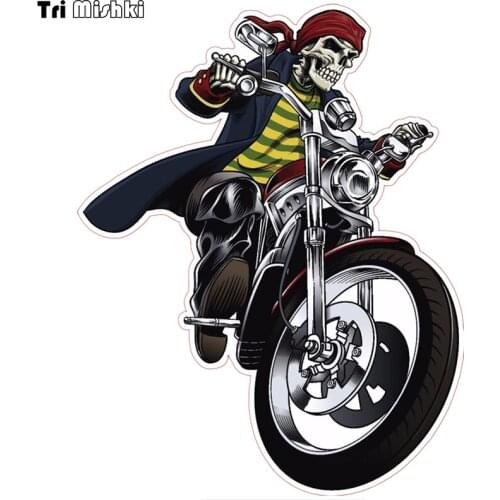 Tri Mishki WCS084 14*18cm skull motorcycle rider car sticker biker on board funny colorful car stickers auto automobile decals