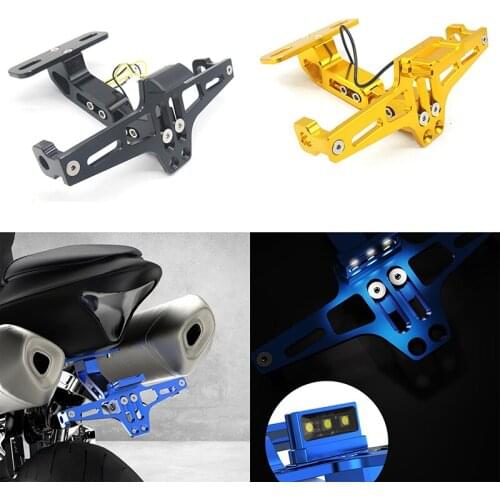 Universal CNC Aluminum Angle Motorcycle Rear License Plate Mount Holder Frame White LED Light for Honda YAMAHA SUZUKI