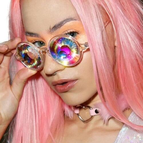 Vintage Round Sunglasses Electronic Concert Bar Show Cosplay Cool Colorful Glasses Mosaic Glass 1180T