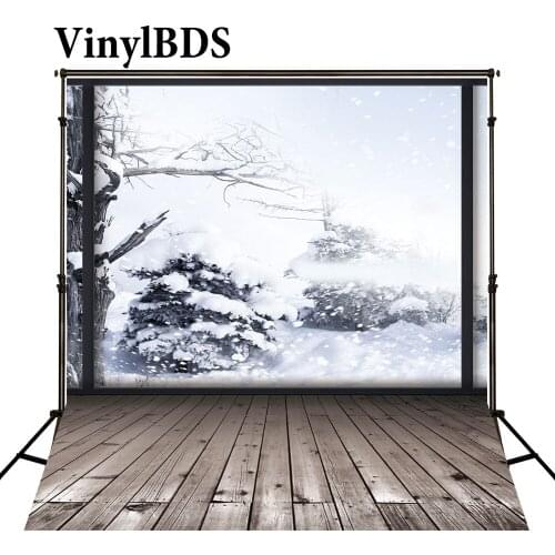 VinylBDS Wooden Flooring Background Photography Backdrop Winter Snow Scenery Photocall Backgrounds For Photo Studio