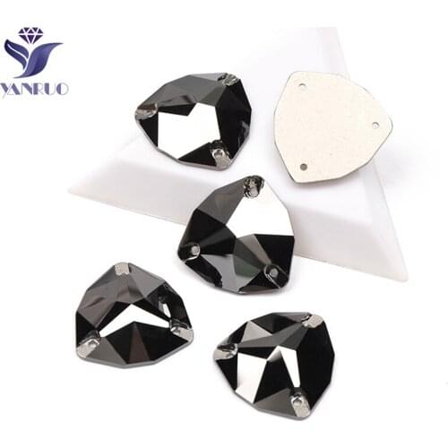 YANRUO 3272 Trilliant Fat Triangle Jet Hematite Sewn Rhinestones For Clothes Sew on Glass Stones And Crystal Dance Dress Stones