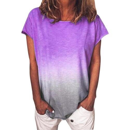 Plus Size Women Casual Tie Dye T-Shirt Summer Round Neck Short Sleeve Tee Top