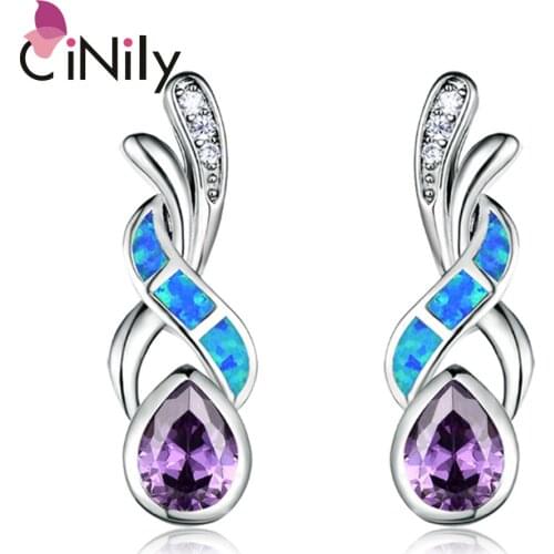 CiNily Created Blue Red Fire Opal Purple Red Zircon Cubic Zirconia Silver Plated Wholesale Women Jewelry Stud Earrings OH4170-71