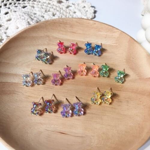 1 Pai Rkorean Fashion of Cute Resin Gummy Womens Candy Color Animal Bear Earrings Girl Jewelry Gift Ear Stud Accessory