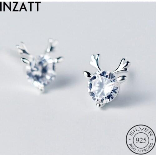 INZATT Bohemia Animal Crystal Deer Stud Earrings Zircon 925 Sterling Silver For Women Wedding Lovely Jewelry Accessories Gift