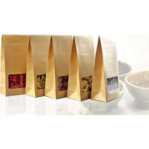 10*23.5*3cm 20pcs Brown Stand Up Kraft Paper Bags Boxes Recyclable Wedding Gift Jewelry Food Package Paper Box