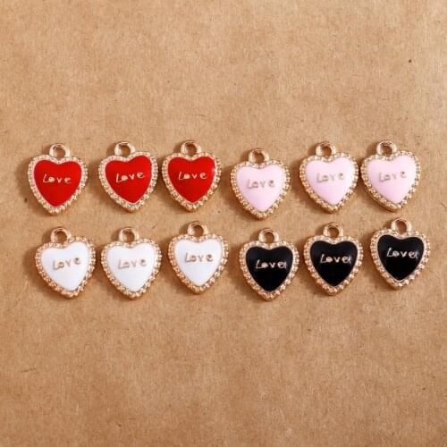 10pcs Crystal Enamel Colorful Love Heart Charms Pendants for Earrings Necklaces DIY Jewelry Findings